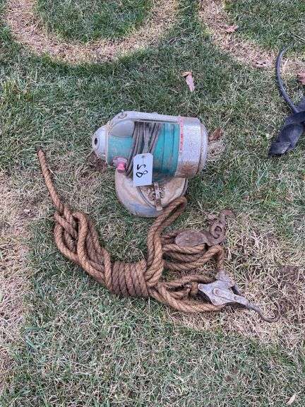 Old electric fogger and block and tackle