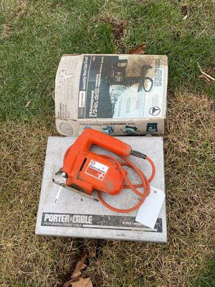 Handheld electric power tools, including Porter cable drill, Black & Decker Sabre saw and craftsman drill