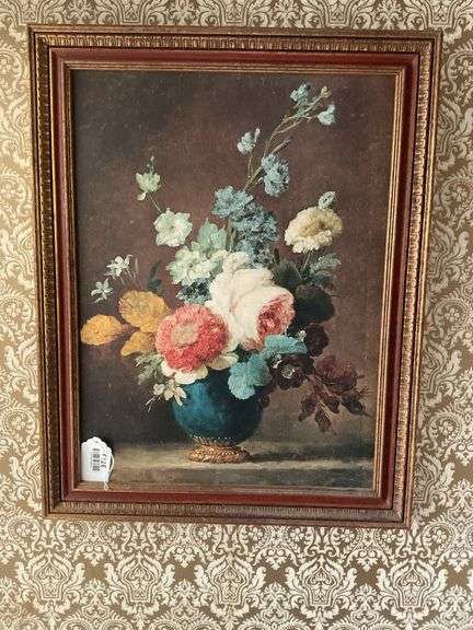 Anne Vallayer-Coster print, Roses and Ranunculas, framed