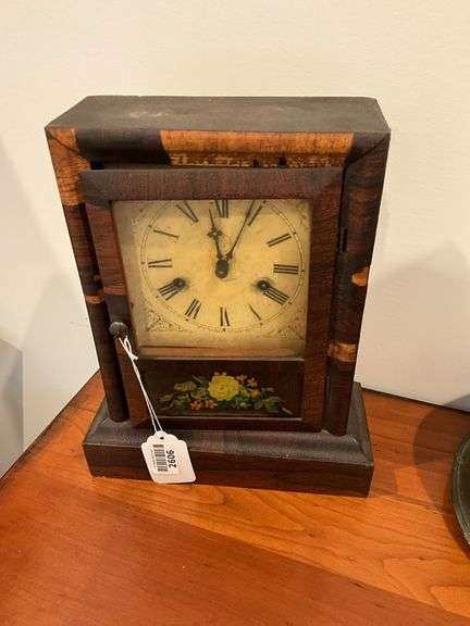 Gilbert Shelf Clock, w/ key, some veneer missing