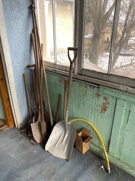 Shovels lot, digging iron, axe, sickle
