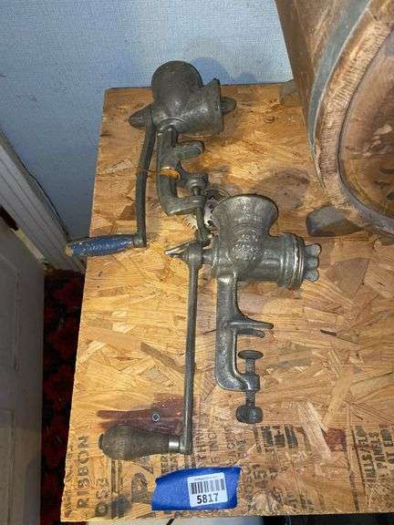 Two cast iron food grinders including Keen Kutter