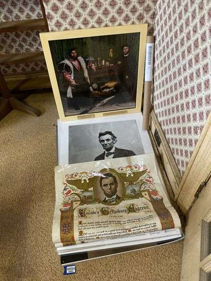 Holbein the Younger print, Gettysburg Address print, Lincoln photo, misc Picturing America prints