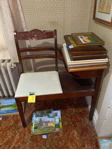 Vintage gossip bench telephone stand - no contents 29x18x33