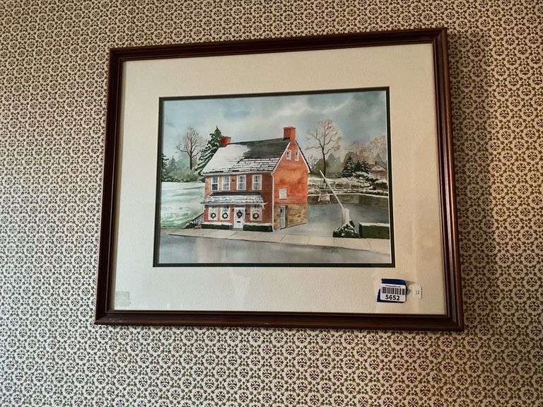 Christine Fries watercolor, Waynesboro tollgate house, framed