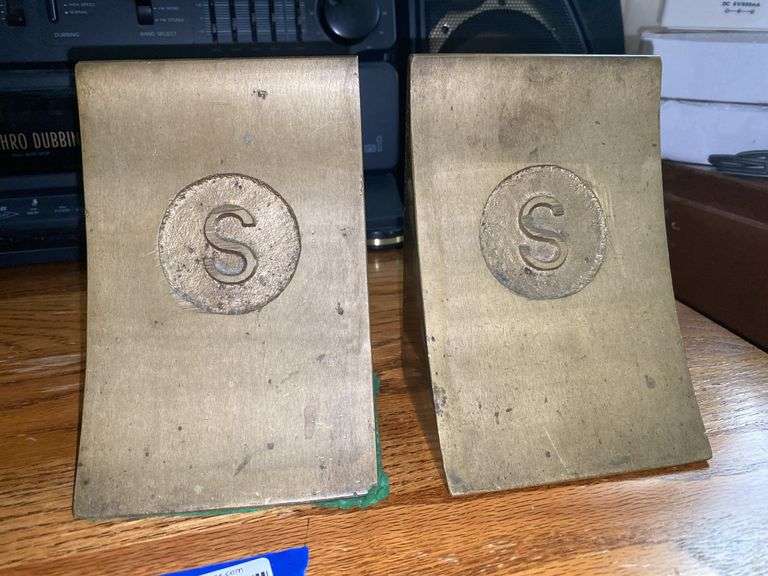 Monogrammed “S” brass bookends