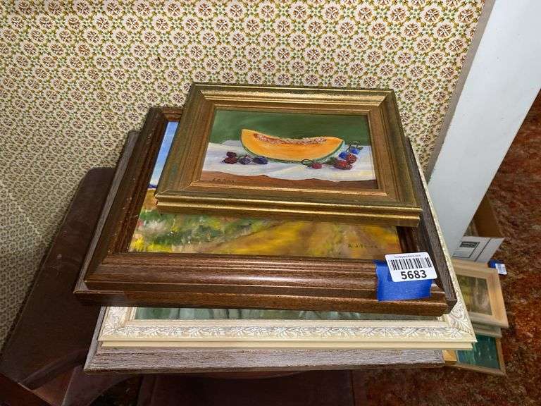 Mixed group of Christine and Joan Fries still life and landscape paintings