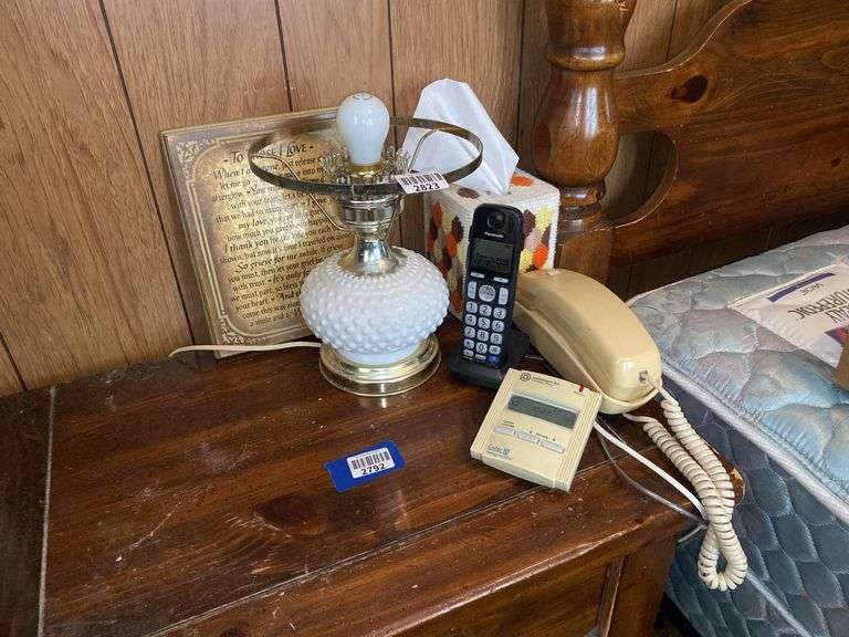 Dresser lamp, no shade, caller ID Freedom phone, Panasonic phone & other
