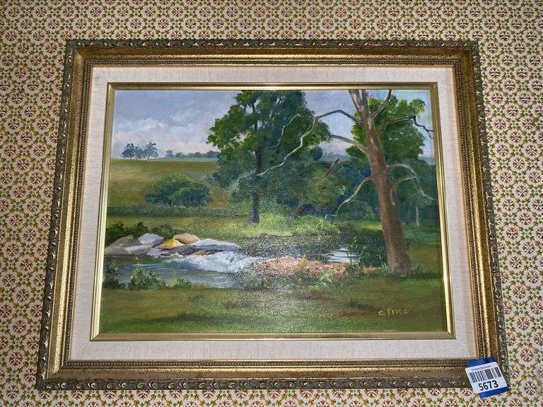 C. Fries landscape painting, framed