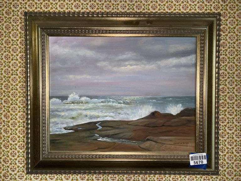 Christine Fries painting, seascape, framed