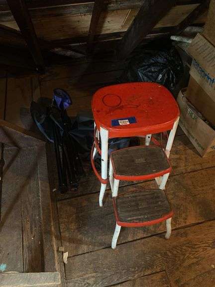 Vintage red kitchen step stool, folding bag chair - Hurley Real Estate ...