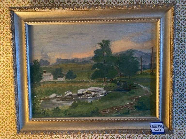 Joan Fries landscape painting, framed