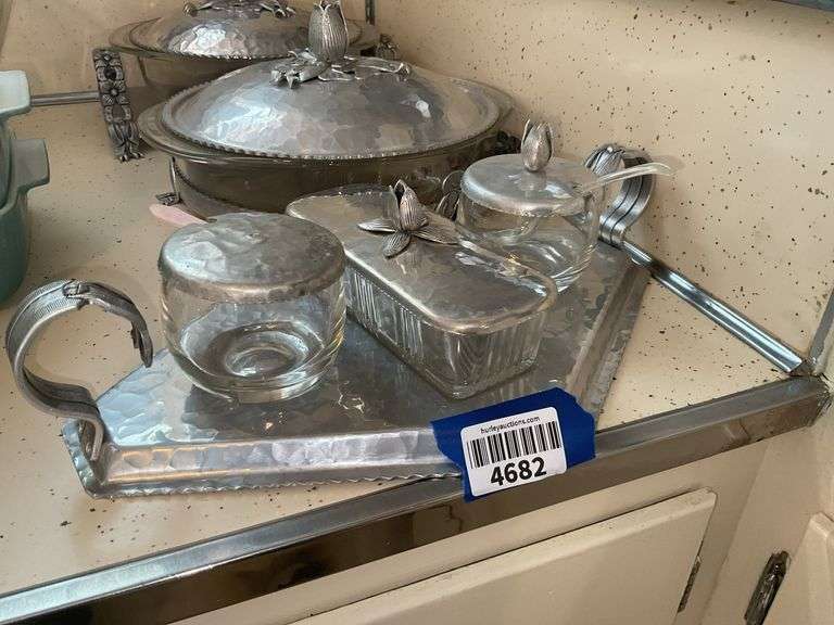 Vintage hammered aluminum condiment set and serving dishes - Hurley ...