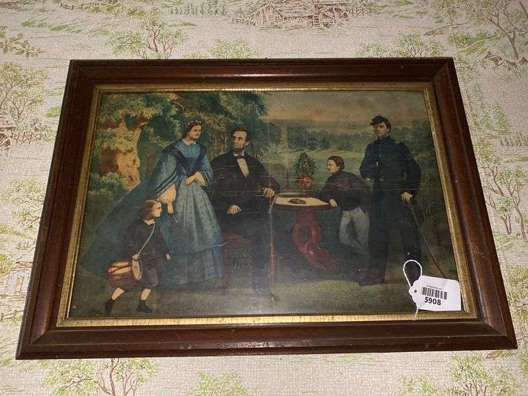 Civil War print of President Lincoln and Family, framed