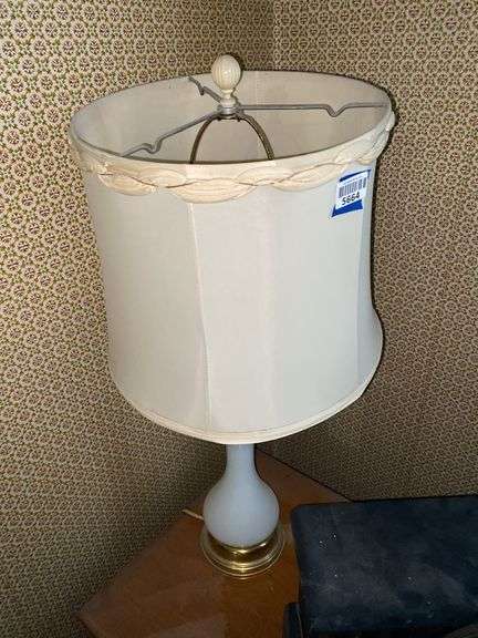 Vintage milk glass insert table lamp w/ fabric shade