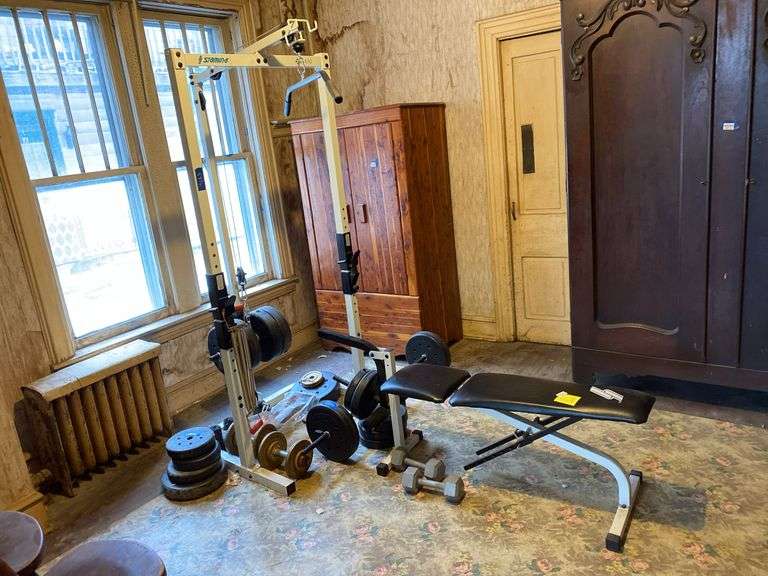 Stamina exerciser, weight bench, barbells  and weights