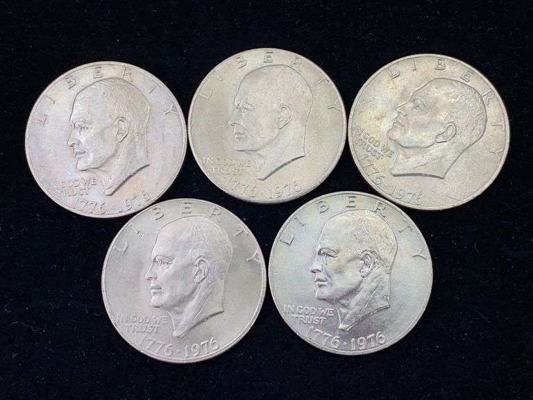 Five 1776-1976 Eisenhower dollar coins