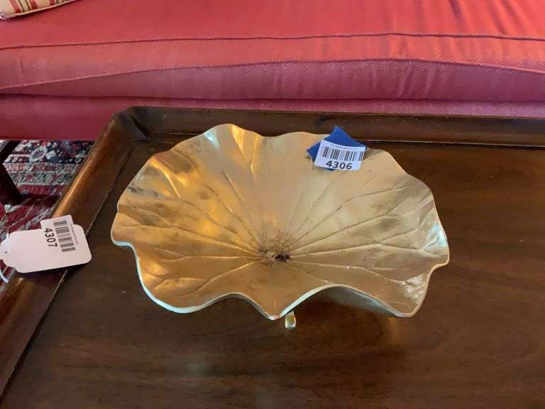 Virginia Metacrafters brass lotus leaf bowl w/ stand