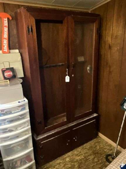 Gun cabinet w/ glazed top doors over cupboard base