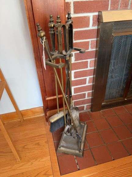 Fireplace tool set, on rack