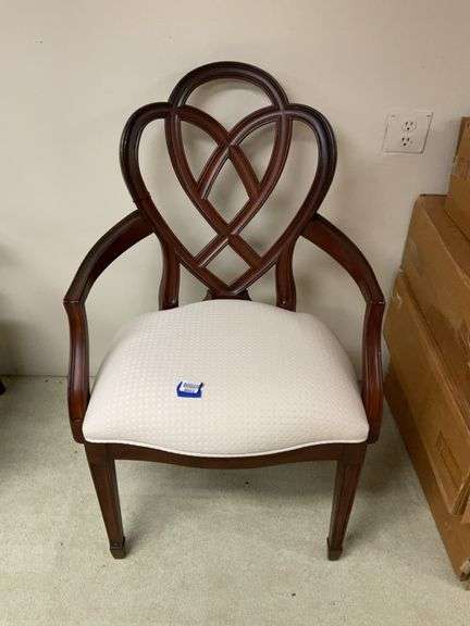 Open heart arm chair w/ upholstered seat Seat height 20 in