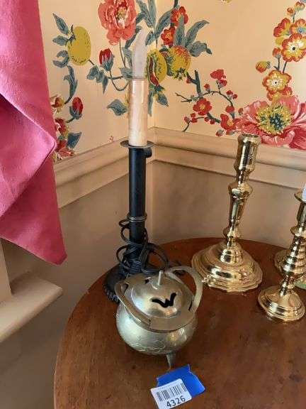Electric candle lamp, and brass incense burner