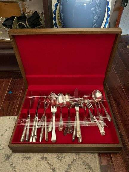 Assorted flatware in case