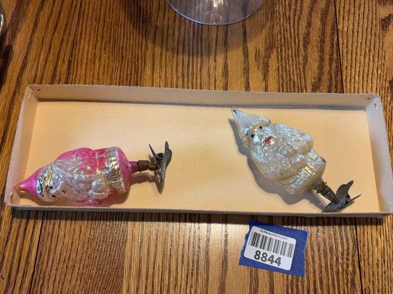 Two figural glass Santa clip-on Christmas ornaments