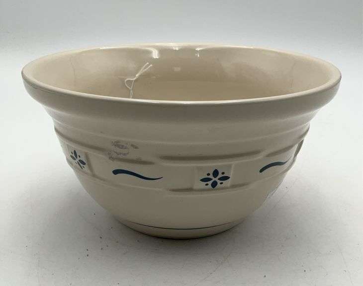 Longaberger Pottery medium mixing bowl, blue trim