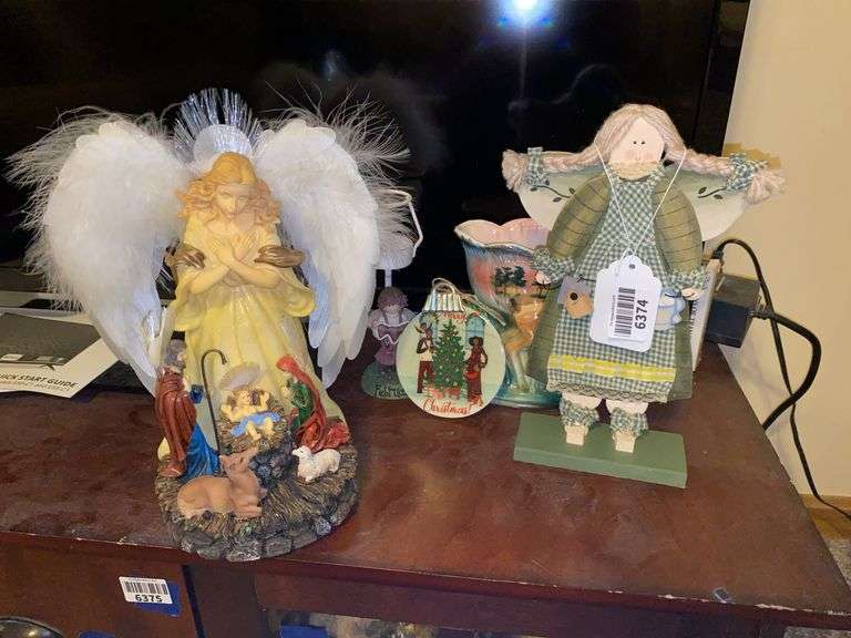 Fiberoptic angel/Nativity, angel cutout, fawn vase, ornament, votive holder