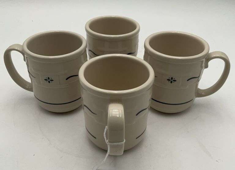 4 coffee mugs blue trim