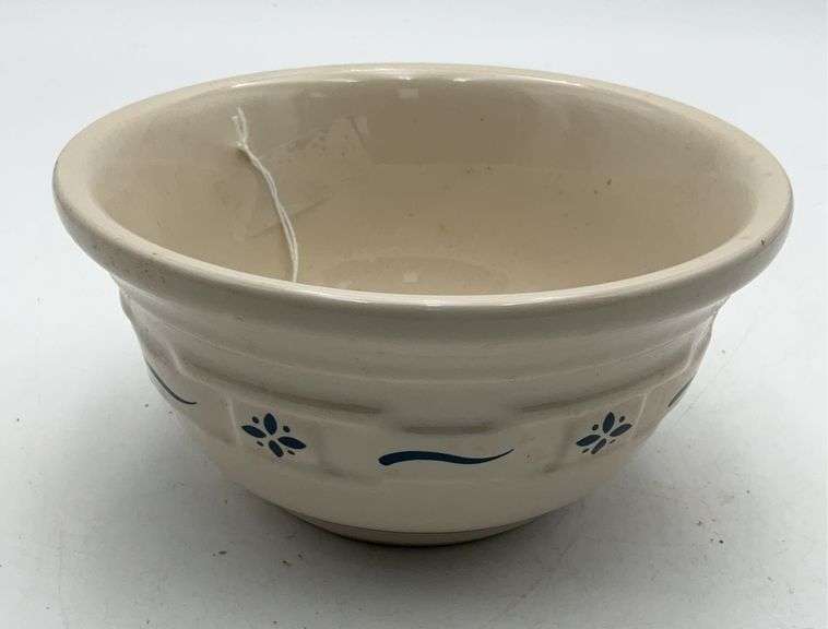 Longaberger Pottery small mixing bowl, blue trim