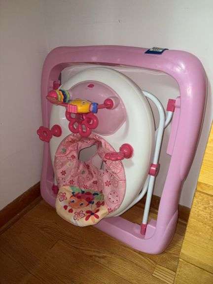 Folding pink baby walker