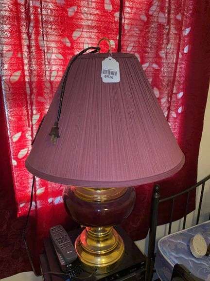 Table lamp w/ ruby base insert, fabric shade