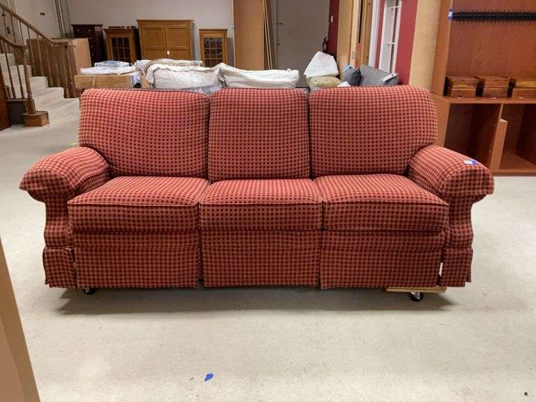 Red checkered upholstered sofa 88x34x35