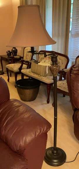 Bronze tone swivel floor lamp w/ fabric shade