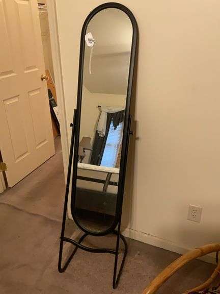Oval cheval mirror on metal base 60 inches tall