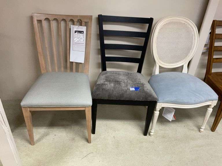 Three various side chairs w/ upholstered seats Seat height 19in