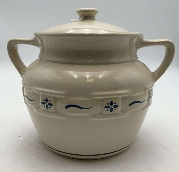 Longaberger pottery cookie jar blue trim