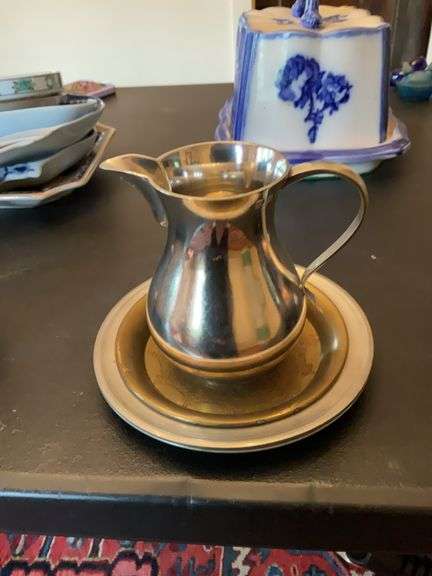 John Summers/Brazil pewter pitcher, and 1962 presentation plate, small brass tray