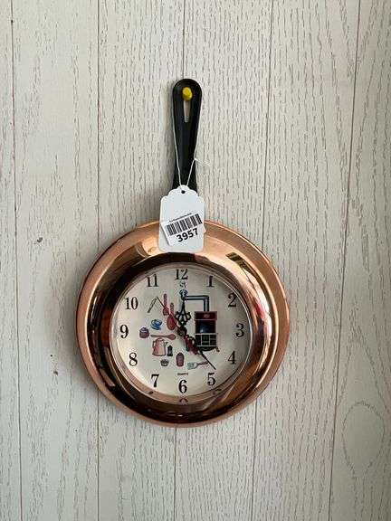 Quartz copper tone skillet wall clock
