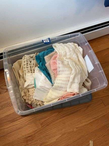 Tote of crochet work, clothing