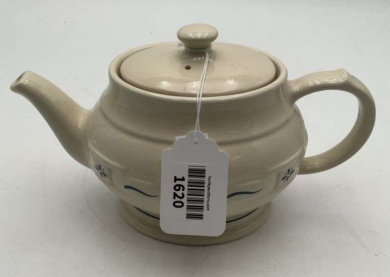 Longaberger pottery tea pot blue trim