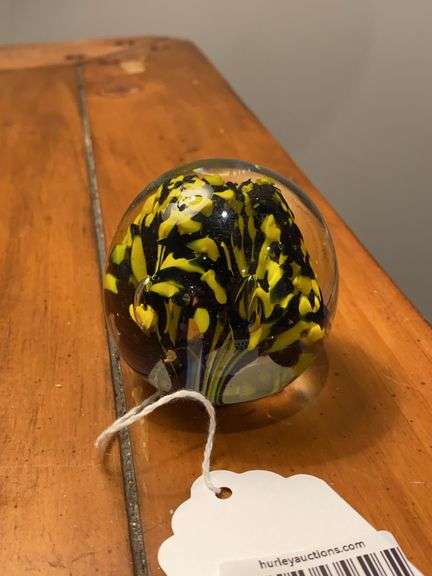 Black and yellow art glass paperweight