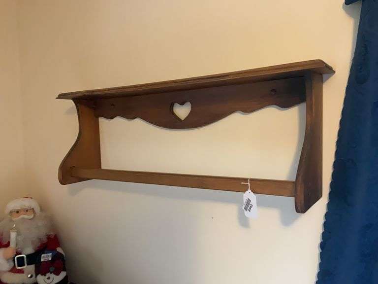 Wall shelf w/ heart cutout and display bar