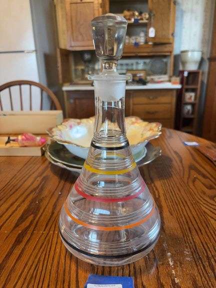 Color banded glass decanter w/ stopper