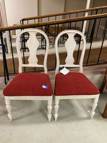 Pair of balloon back side chairs w/ upholstered seats 19in high