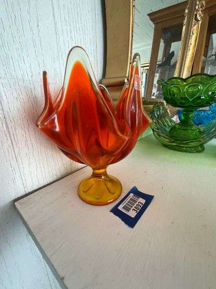 Viking amberina pulled art glass pedestal bowl