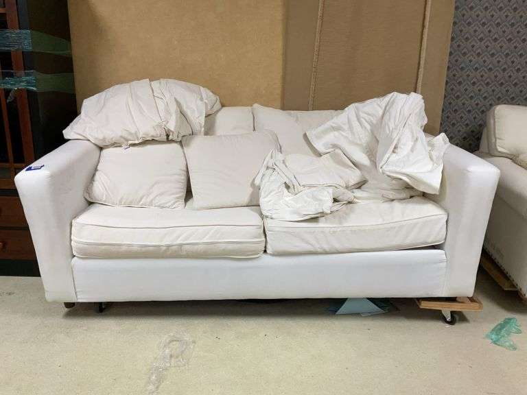 White sofa and throw pillows 82x38x30