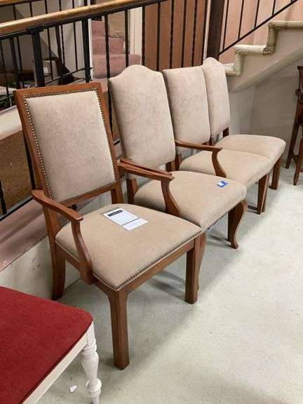 Four chair in tan upholstery: two arm chairs, two side chairs